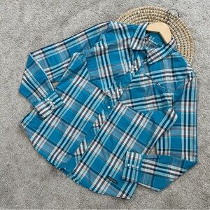Simms Women’s Snap Button Down Shirt Longsleeve Outdoor Fishing UPF 50+ Blue M